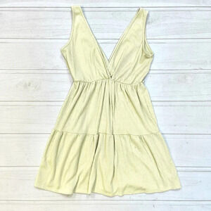 Caution to the Wind Women's Yellow V Neck Knit Baby Doll Dress Medium